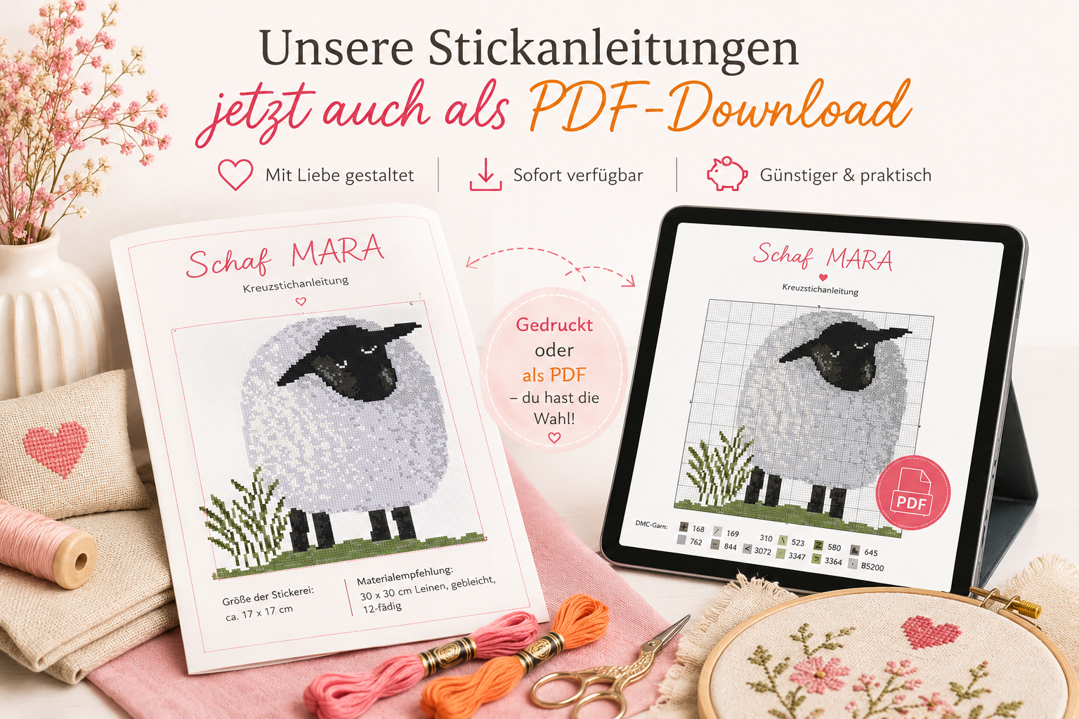 Unsere Stickanleitungen gibt es jetzt auch immer öfter als PDF-Download
